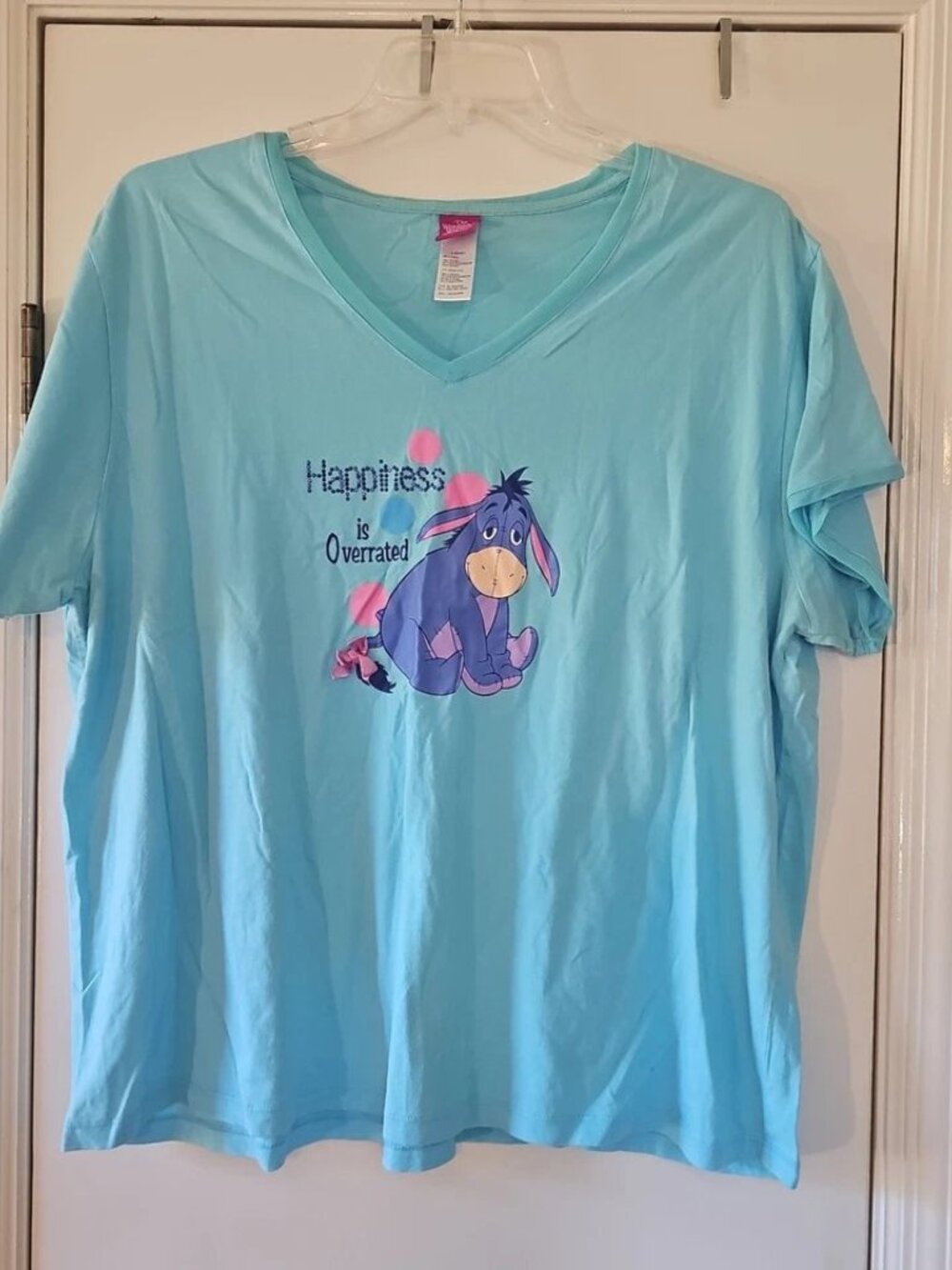 Women's Light Blue Short Sleeve V-Neck Eeyore T-Shirt-Size: 3X
